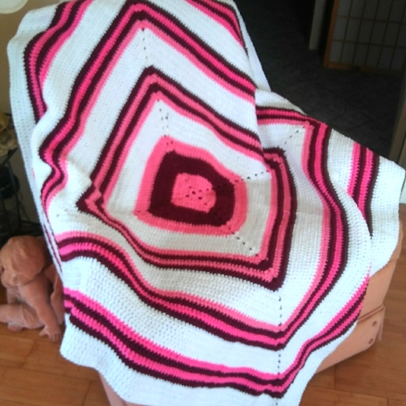 Crochet Carousel Other - Handmade White Purple Pink Crocheted Afghan NWT